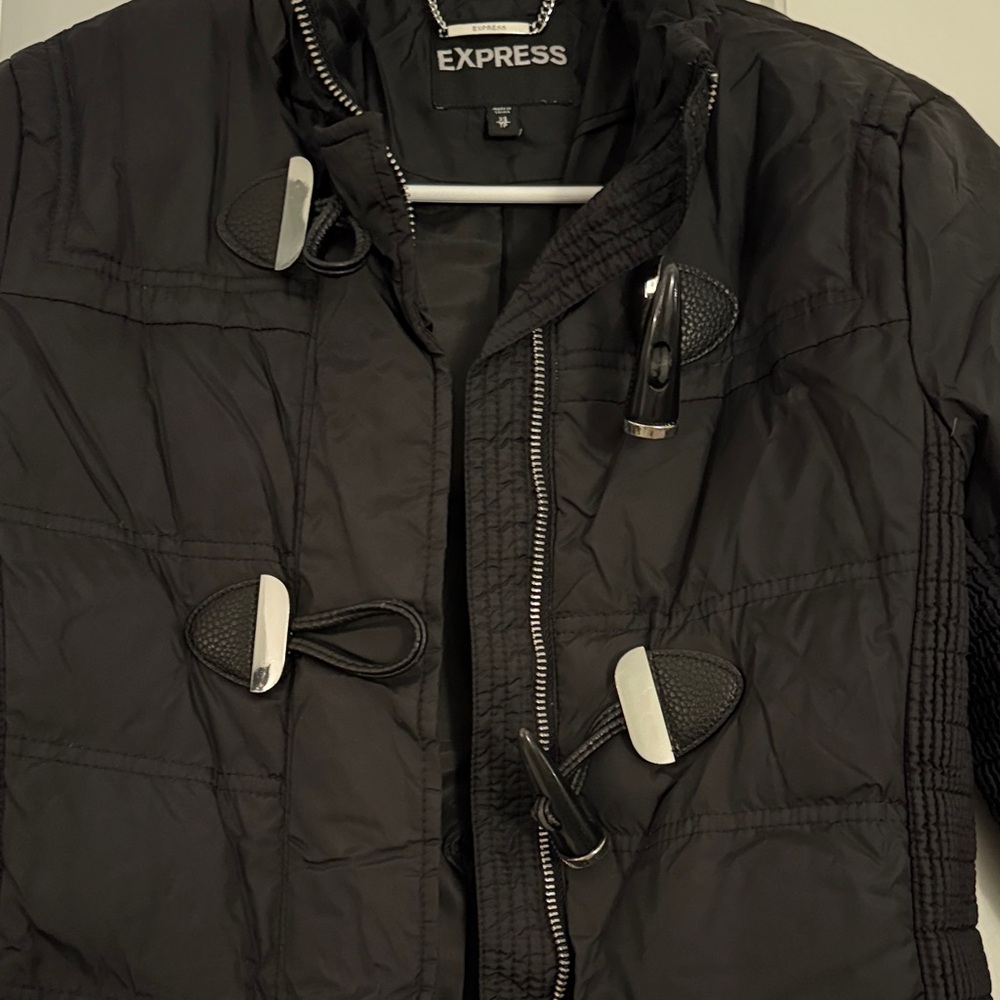 Express Black Puffer Coat With Toggle Accents - image 3